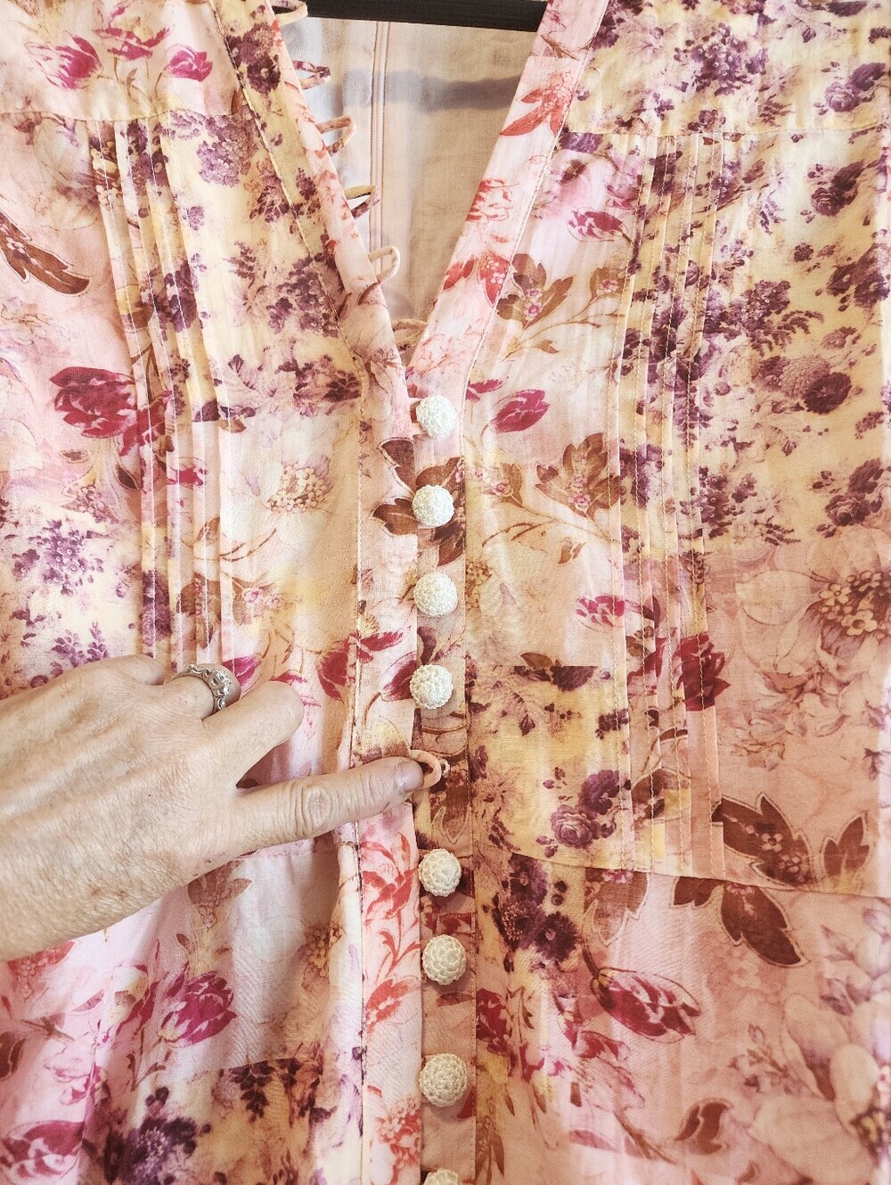 ANNA CATE FLORAL MINI DRESS LONG SLEEVES V NECKLINE PINK TONES SIZE LARGE NWT - Picture 6 of 15